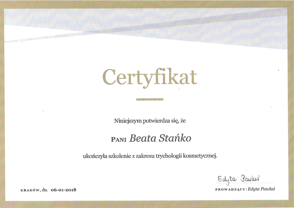 Certyfikat - Szkolący Edyta Pawluś​
